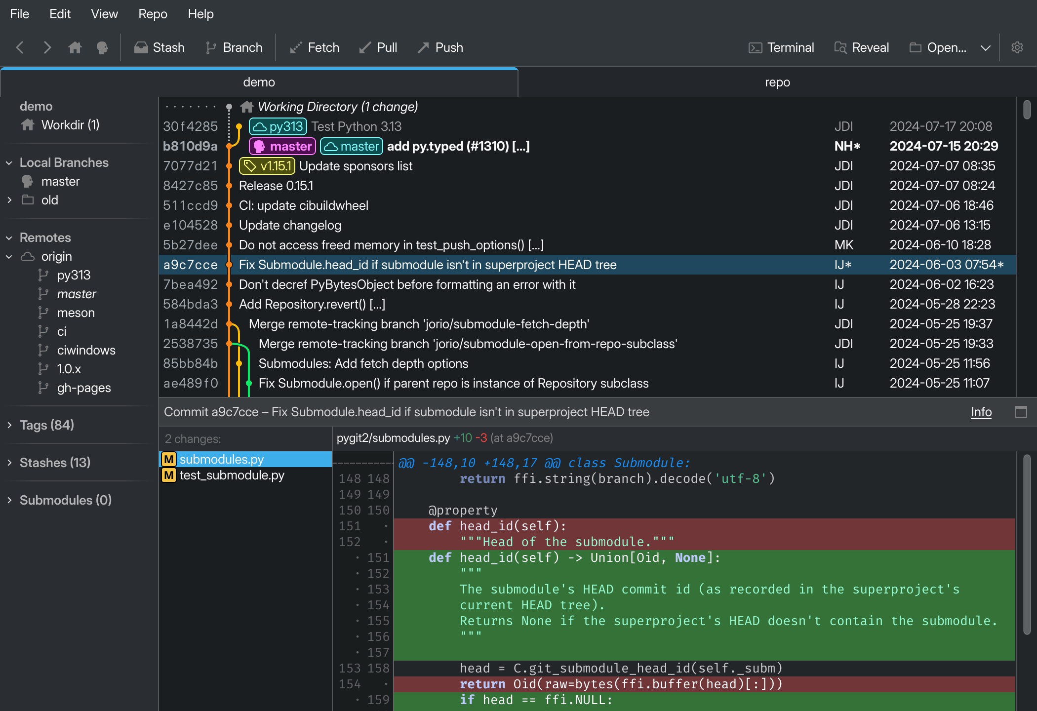 GitFourchette screenshot (dark theme)